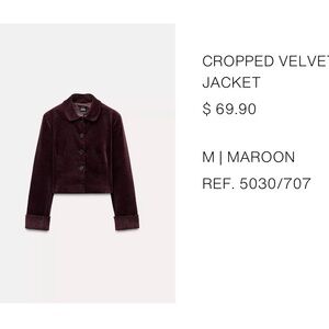Zara Cropped Velvet Blazer in Maroon